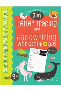 Letter Tracing and Cursive Handwriting workbook for kids 3 in 1 with Animals