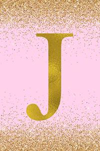 J: Letter J Monogram Bullet Journal - Pretty Pink & Gold Confetti Glitter Monogrammed Dotted Bujo Note Book with Initial for Creative Journaling - Pers