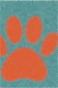 Orange Dog Paw Print on Teal Background