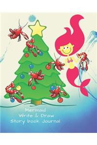 Cute Girls Christmas Mermaid Blank StoryBook Journal