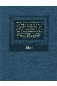 Sikes's Table of the Concentrated Strength of Spirits