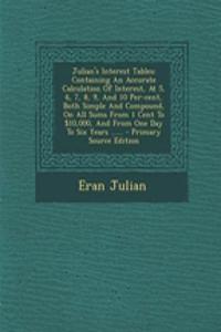 Julian's Interest Tables: Containing an Accurate Calculation of Interest, at 5, 6, 7, 8, 9, and 10 Per-Cent, Both Simple and Compound, on All Sums from 1 Cent to $10,000, and from One Day to Six Years ......