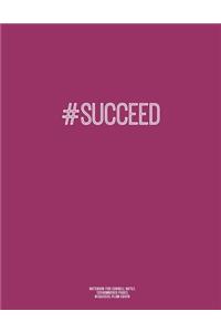 Notebook for Cornell Notes, 120 Numbered Pages, #SUCCEED, Plum Cover