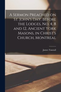 Sermon Preached on St. John's Day, Before the Lodges, No. 4, 8 and 12, Ancient York Masons, in Christ's Church, Montreal [microform]
