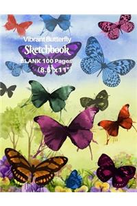 Vibrant Butterfly Sketchbook, Blank 100 Pages (8.5x 11)