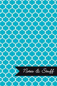 Notes & Stuff - Lined Notebook with Robin's Egg Blue Moroccan Trellis Pattern Cover
