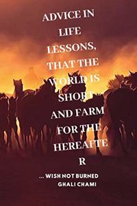 Advice in life lessons, that the world is short and farm for the Hereafter: ... Wish not burned