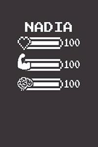 Nadia: Pixel Retro Game 8 Bit Design Blank Composition Notebook College Ruled, Name Personalized for Girls & Women. Gaming Desk Stuff for Gamer Girls. Funn