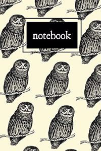 Owl print black and cream notebook