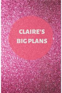 Claire's Big Plans - Notebook/Journal/Diary - Personalised Girl/Women's Gift - Birthday/Party Bag Filler - 100 lined pages (Dark pink glitter)