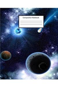 Composition Notebook: Wide Ruled Lined Paper Notebook Journal - Space Galaxy Workbook 100 Pages (7.5 x 9.25 in) for Boys Girls Kids Teens Students for Back to School and 