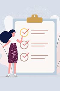 Woman Standing Next to a Giant Checklist
