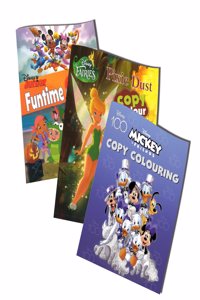 Disney Pack of 3 Colouring Books | Fairies Pixie Dust, junior funtime & Mickey Mix Family copy and colouring Books | For 2 to 6 Year Old