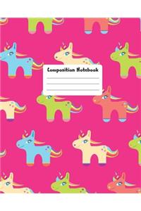 Composition Notebook: Cute Unicorn Pattern 8x10 Blank Wide-Ruled Composition Notebook in Hot Pink