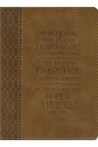 Christian Art Gifts Classic Handy-Sized Journal for I Know the Plans Jeremiah 29:11 Bible Verse Inspirational Scripture Notebook W/Ribbon 240 Ruled Pages, 5.7 X 7, Tan