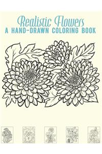 Realistic Flowers - A hand-drawn coloring book