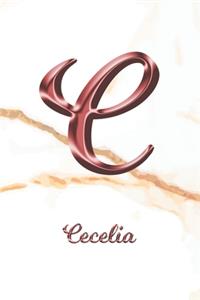 Cecelia: Journal Diary - Personalized First Name Personal Writing - Letter C White Marble Rose Gold Pink Effect Cover - Daily Diaries for Journalists & Write