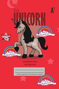 My Unicorn Primary Composition 4-7 Notebook, 102 Sheets, 6 x 9 Inch Red Cover