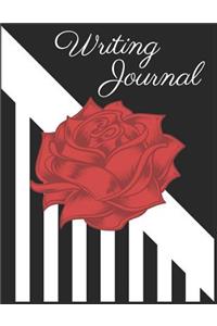 Writing Journal: Black and White Striped with Rose Journal( 8.5x 11) 200 Pages