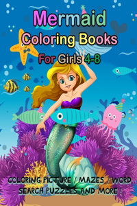 Mermaid Coloring Book For Kids 4-8 Coloring Picture / Mazes / Word Search Puzzles And More !