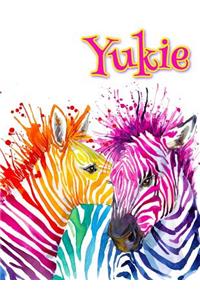 Yukie: Rainbow Zebras, Personalized Journal, Diary, Notebook, 105 Lined Pages, Christmas, Birthday, Friendship Gifts for Girls, Teens and Women, Book Size 8 1/2 X 11