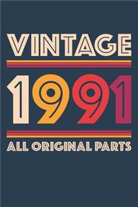 Vintage 1991 Notebook 'All Original Parts' - 28 Years Old Birthday Planner - Retro Journal for Women and Men - 28th Birthday Gift