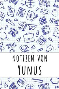 Notizen von Yunus: Kariertes Notizbuch mit 5x5 Karomuster für deinen personalisierten Vornamen