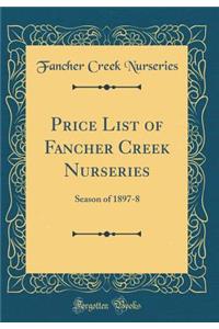 Price List of Fancher Creek Nurseries