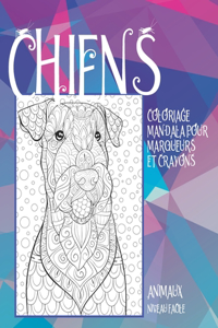 Coloriage Mandala pour marqueurs et crayons - Niveau facile - Animaux - Chiens