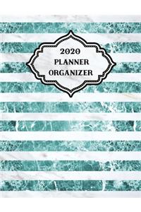 2020 Weekly Monthly Planner Stripes Green White Marble
