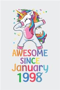 Awesome Since January 1998 Notebook Unicorn Dabbing, Birthday Unicorn, Cute Happy Birthday Dabbing Unicorn Birthday Gift