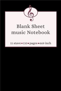 Blank Sheet Music Notebook 11 Stave 110 Pages 6x9 Inch