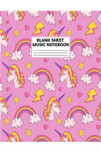 Blank Sheet Music Notebook: Cute Unicorn Matte Cover Design with 110 Pages White Paper Interior for Musician Students and Professionals Playing Piano, Ukelele, Mandolin and oth