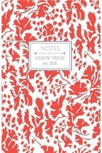 Notes: Classic Medium Lined Journal/Diary for Everyday Use Red/Orange and White Leaf Pattern