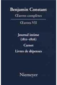 Journal intime (1811–1816). Carnet. Livres de dépenses