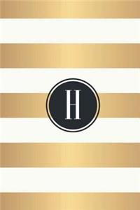 H: White and Gold Stripes / Black Monogram Initial "H" Notebook: (6 x 9) Diary, 90 Lined Pages, Smooth Glossy Cover