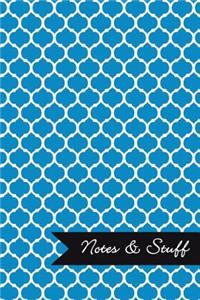 Notes & Stuff - Lined Notebook with Cerulean Blue Moroccan Trellis Pattern Cover