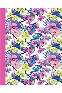 Sketch Journal: Watercolor Flowers (Purple and Yellow/Pink) 8x10 - Pages Are Lightly Lined with Extra Wide Right Margins for Sketching, Drawing, and Writing