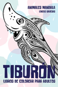 Libros de colorear para adultos - Líneas gruesas - Animales Mandala - Tiburón