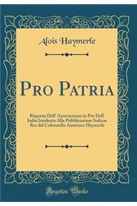 Pro Patria: Risposta Dell' Associazione in Pro Dell' Italia Irredenta Alla Pubblicazione Italicae Res del Colonnello Austriaco Haymerle (Classic Reprint)