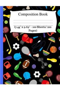 Composition Book: Cute Soccer Wide Ruled Composition Book for Kids, Cute Notebooks for School, Wide Ruled Lined Paper. (7.44 X 9.69 - 100 Sheets/ 200 Pages) Black Notebook