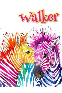 Walker: Rainbow Zebras, Personalized Journal, Diary, Notebook, 105 Lined Pages, Christmas, Birthday, Friendship Gifts for Girls, Teens and Women, Book Size 8 1/2 X 11