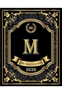 M - 2020 One Year Planner: Elegant Black and Gold Monogram Initials - Pretty Calendar Organizer - One 1 Year Letter Agenda Schedule with Vision Board, Habit Tracker Dot Grid, 