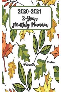 2020-2021 2-Year Watercolor Leaves Monthly Planner 5x8