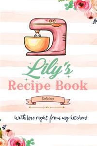 Lily Personalized Blank Recipe Book/Journal for girls and women