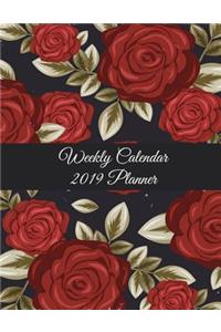 Weekly Calendar 2019 Planner: Red Rose Floral, Weekly Calendar Book 2019, Weekly/Monthly/Yearly Calendar Journal, Large 8.5" x 11" 365 Daily journal Planner, 12 Months Calendar, 