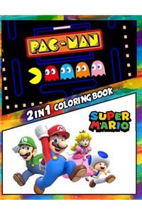2 in 1 Coloring Book Pac-Man and Super Mario: Best Coloring Book for Children and Adults, Set 2 in 1 Coloring Book, Easy and Exciting Drawings of Your Loved Characters and Cartoons