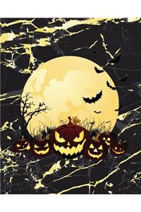 Halloween Bullet Journal: Spooky Pumpkins Black & Gold Marble 150 Dotted Page 8x10 Children