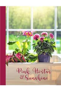 Pink Hostas & Flowers in Sunshine Window Planter Box