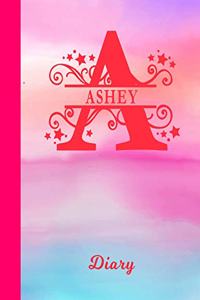 Ashey Diary: Letter A Personalized First Name Personal Writing Journal Glossy Pink & Blue Watercolor Effect Cover Daily Diaries for Journalists & Writers Note Ta